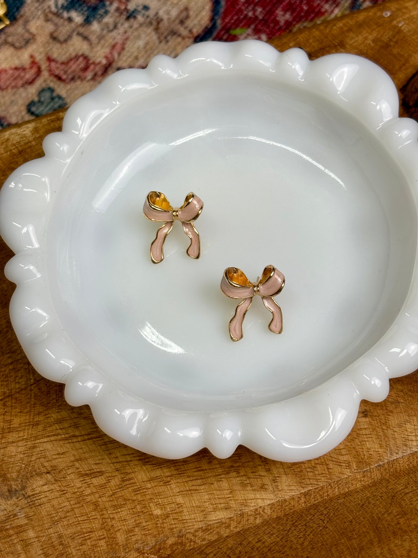 Gold & Pink Bow Earrings