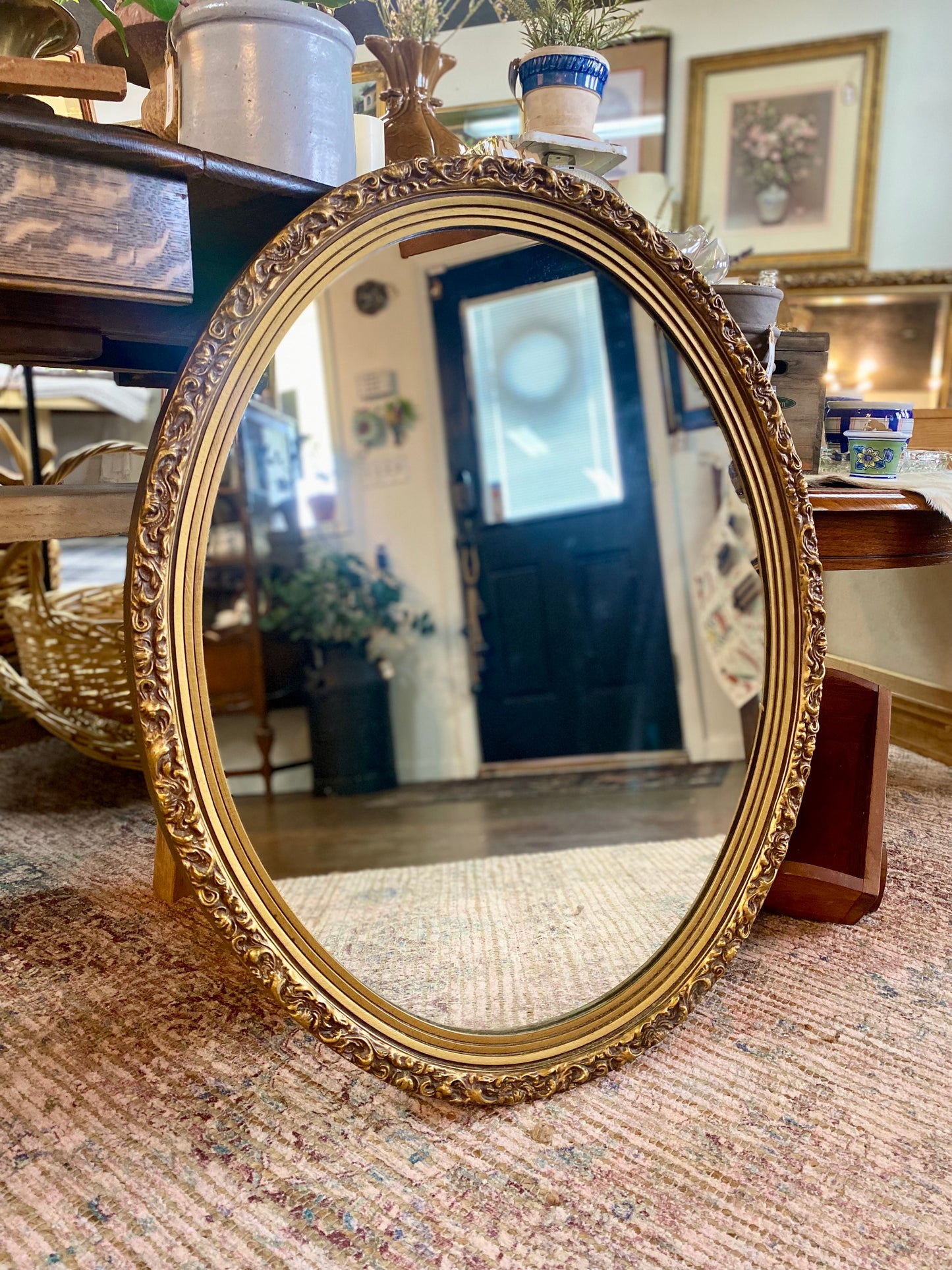Ornate Gold Oval Mirror 31.5x25.5