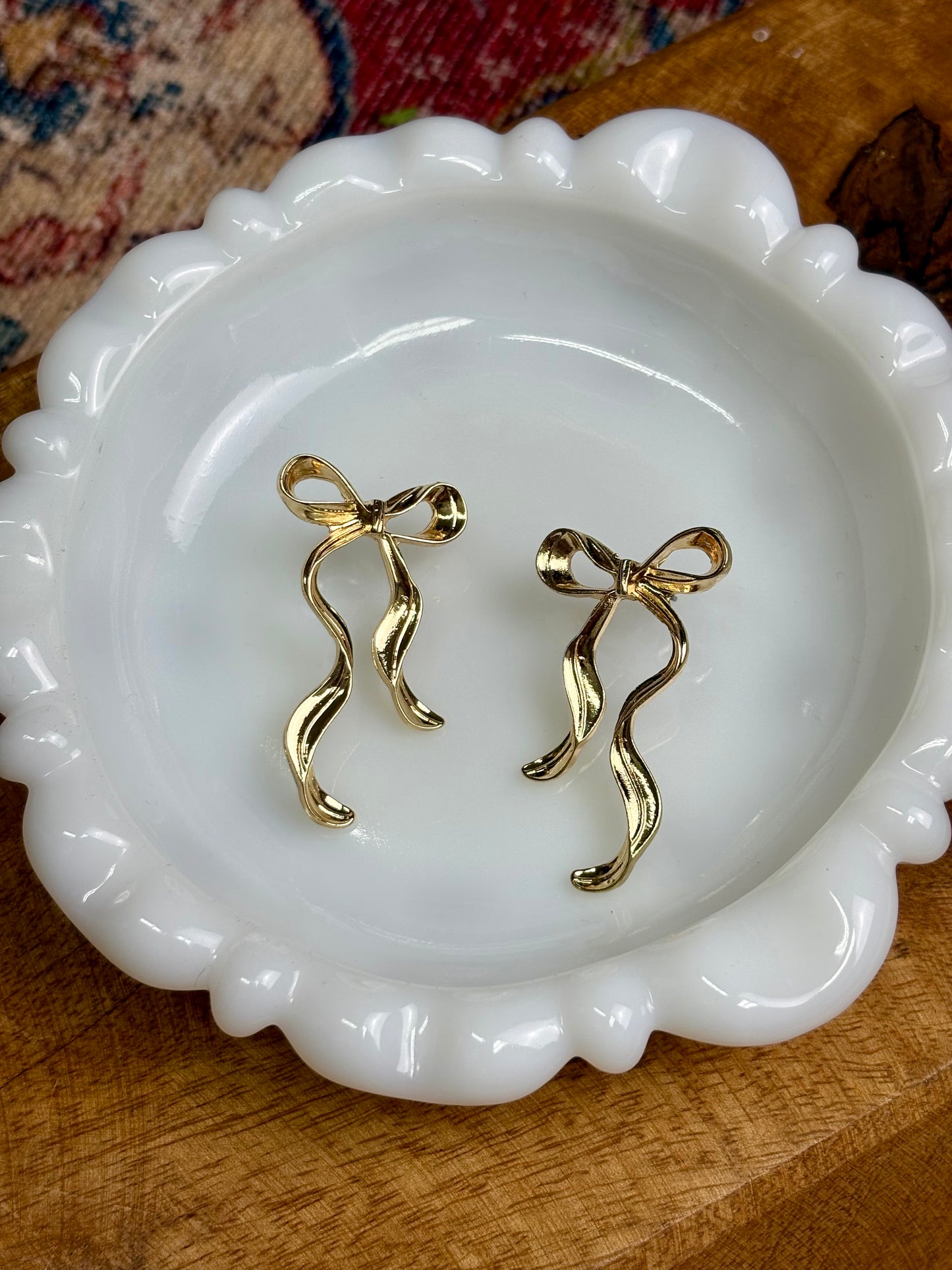Long Gold Bow Earrings