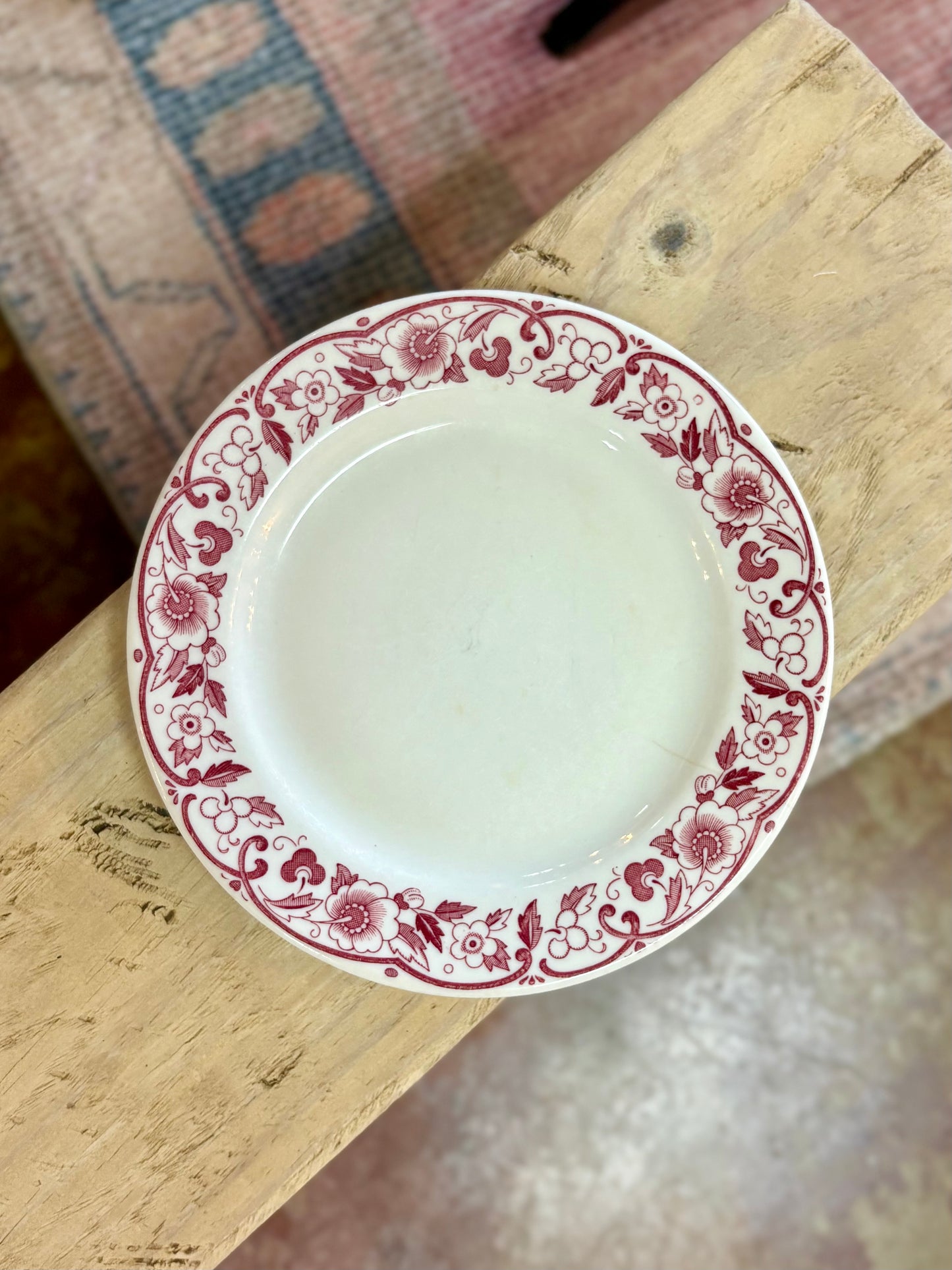 Vintage Red Floral Scrolls Dessert Plate