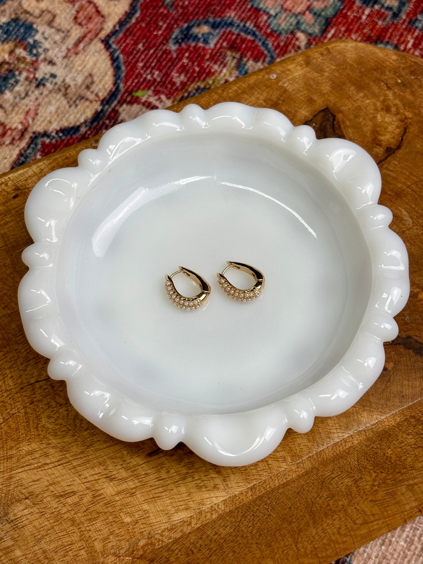 Oval Pearl Gold Huggie Hoop