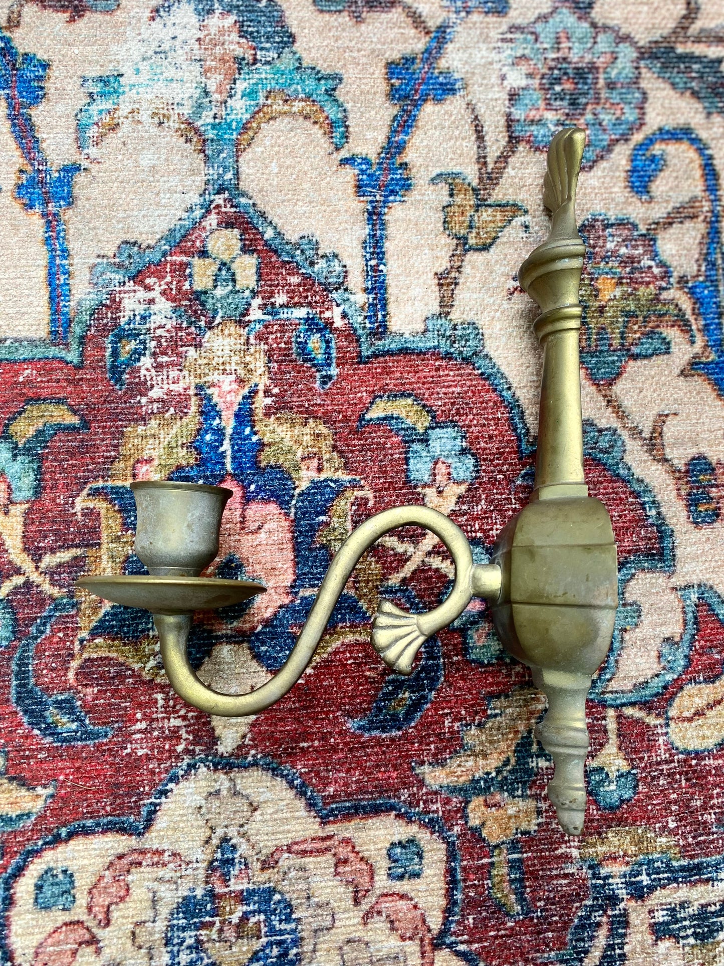 Brass Single Candle Sconce with Scalloped Detail