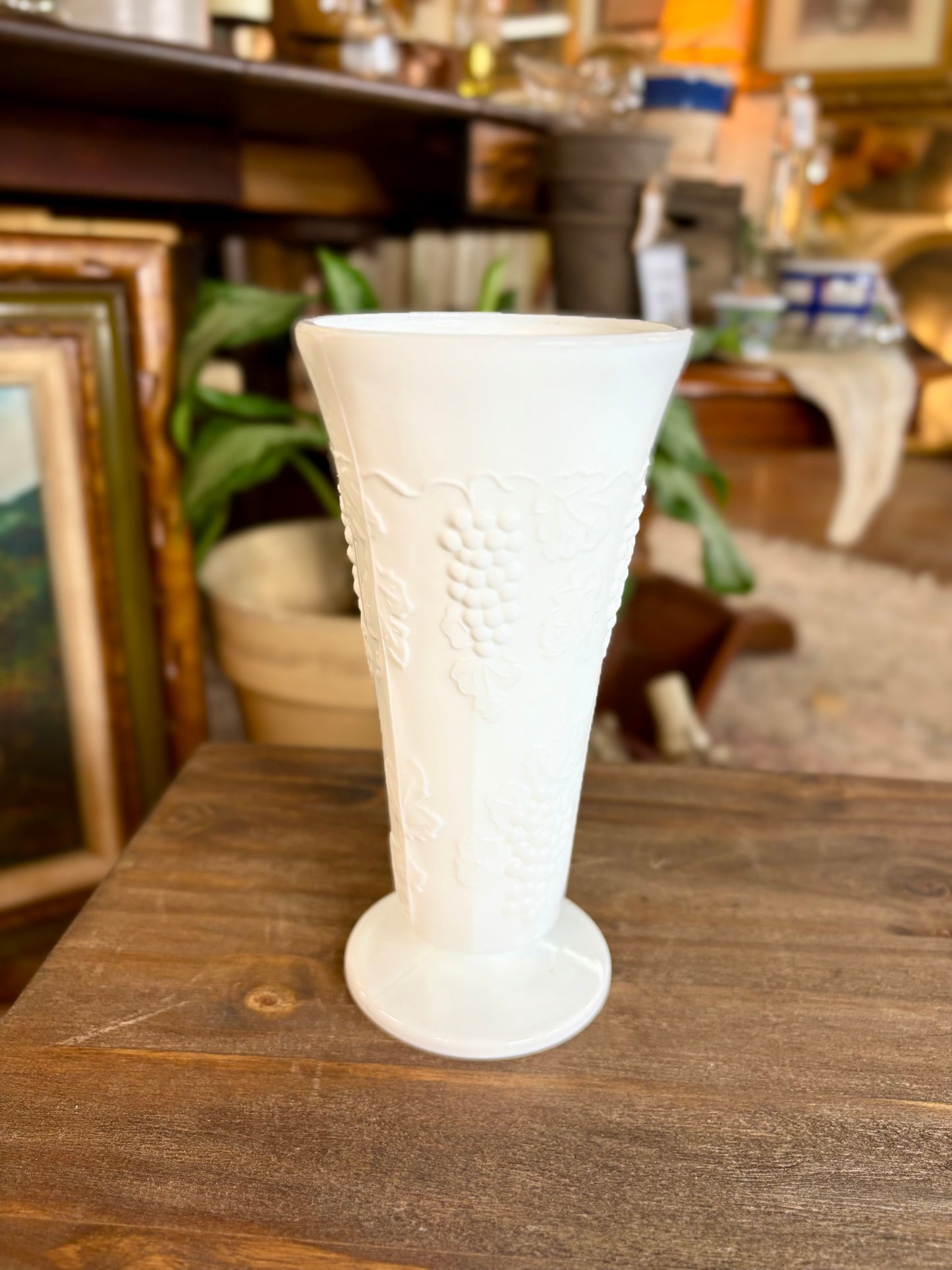Milk Glass Slim Grape Vase