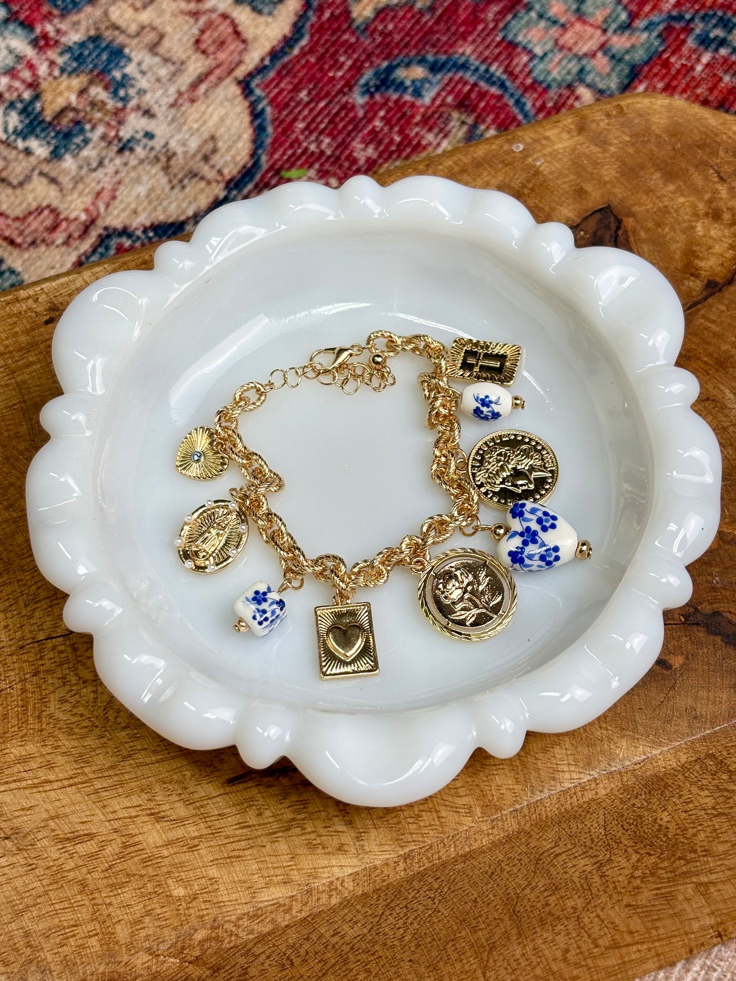 Blue Coin/Cross Charm Bracelet