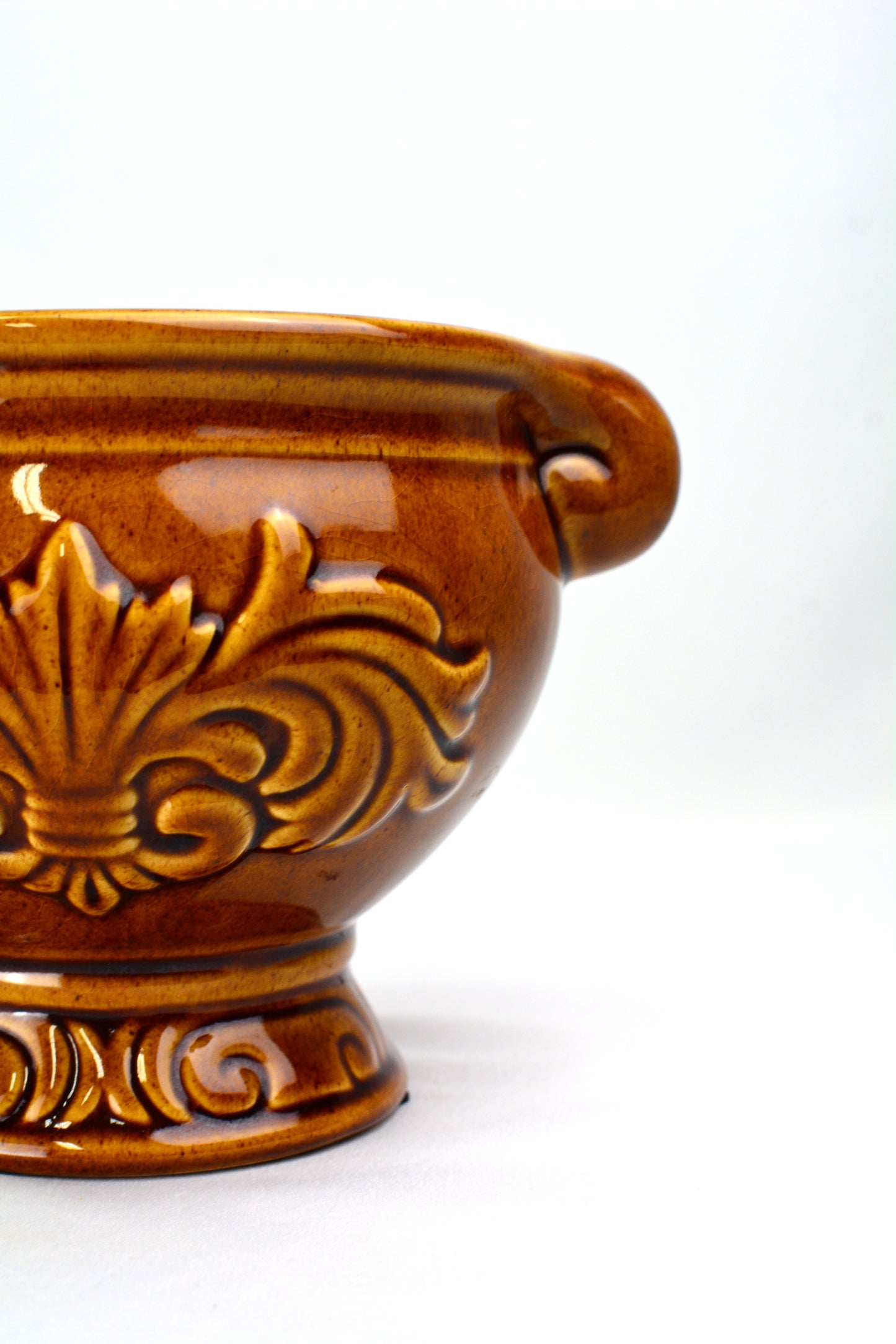 Vintage Amber Glaze Planter with Ornate Details
