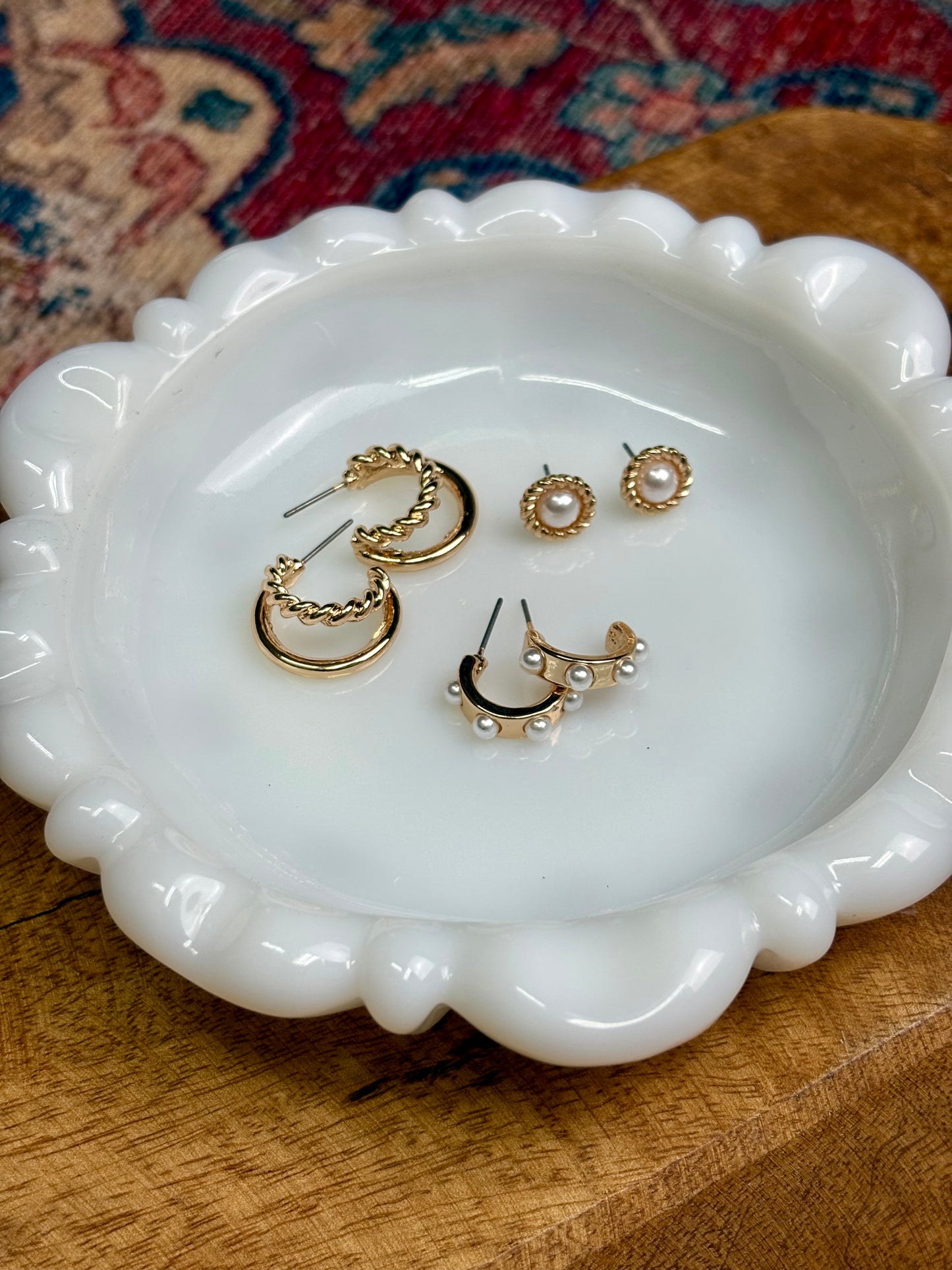 Gold Pearl Hoop Trio
