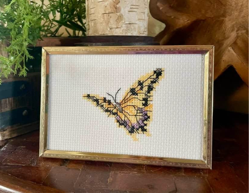 Hand Embroidered Framed Yellow Butterfly