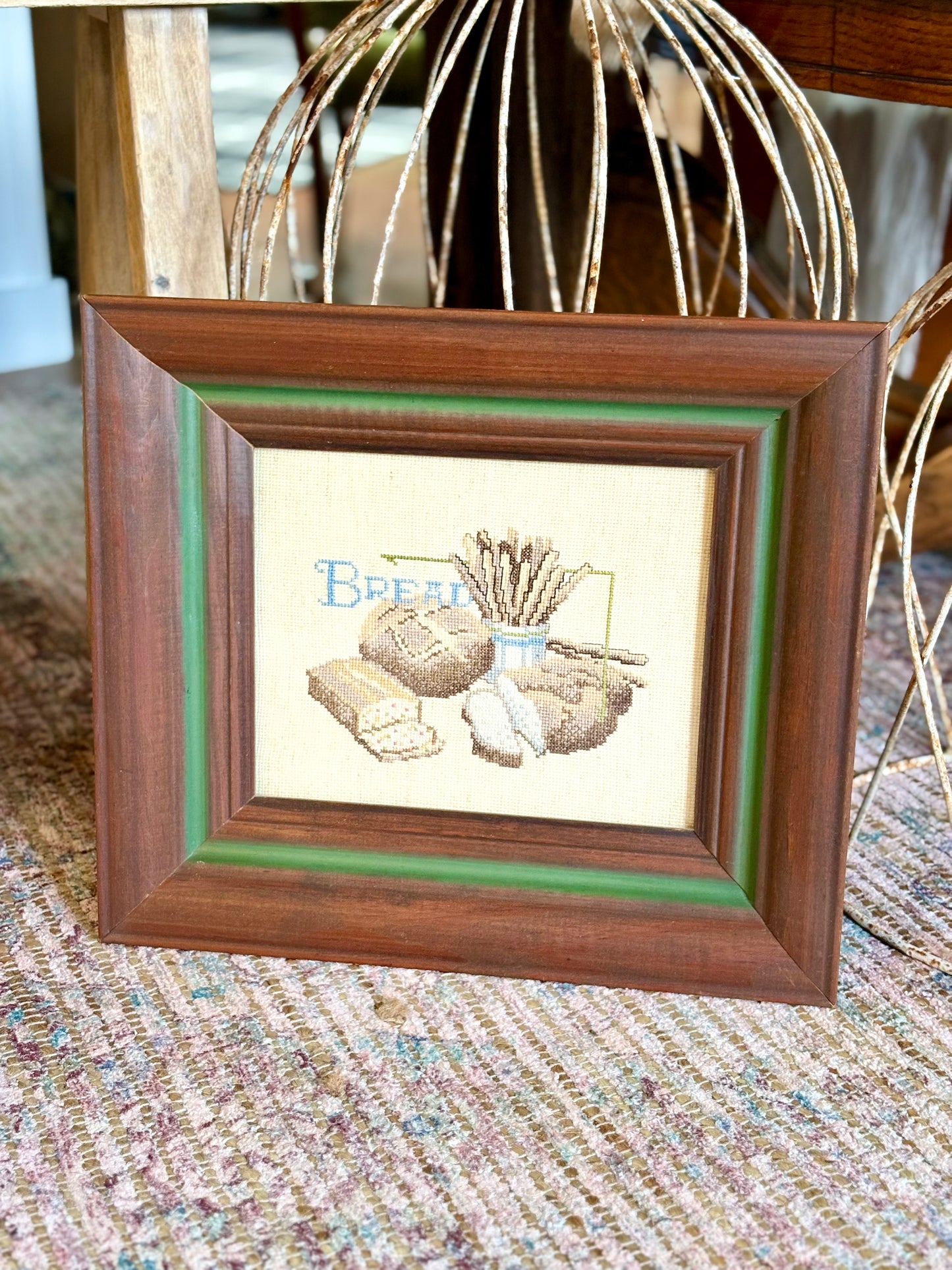 Vintage Framed Cross-Stitch "Bread" Wall Art