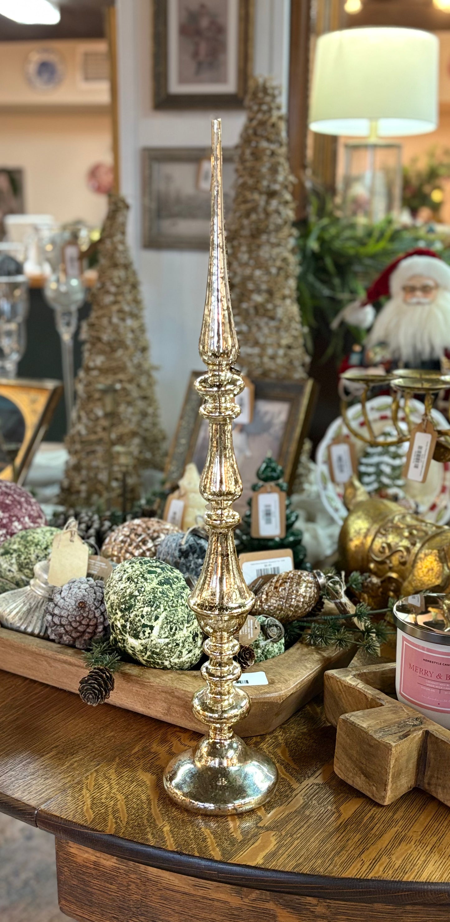 Mercury Glass Tabletop Finial Gold Finish