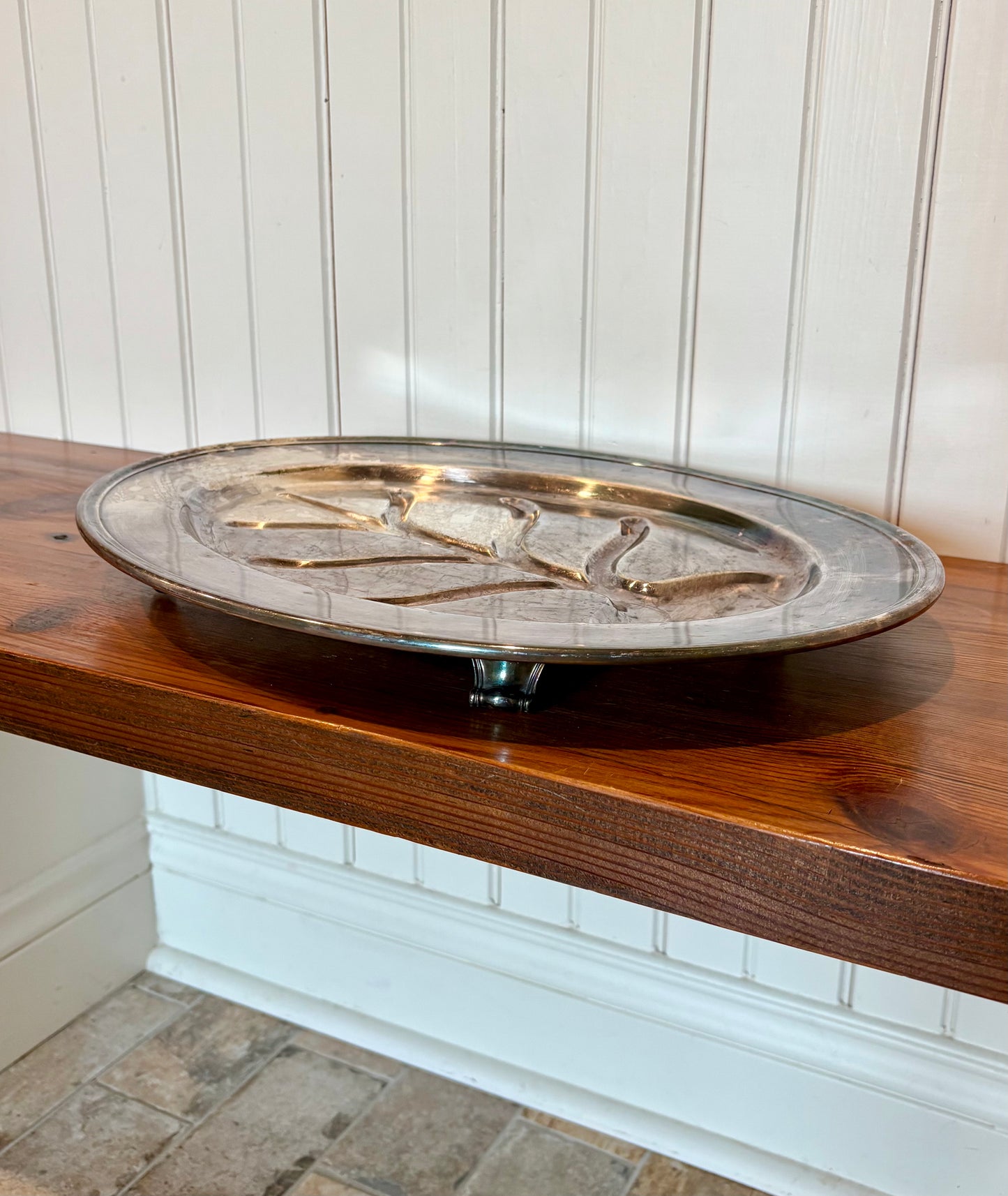 Vintage Gorham Silverplate Tree of Life Platter- 18" Footed Carving Tray