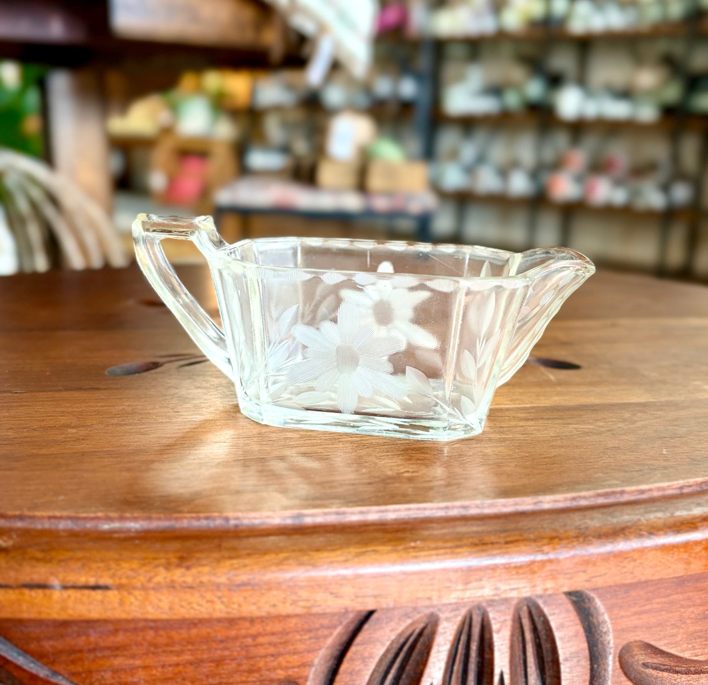 Vintage Creamer with Flower Etching