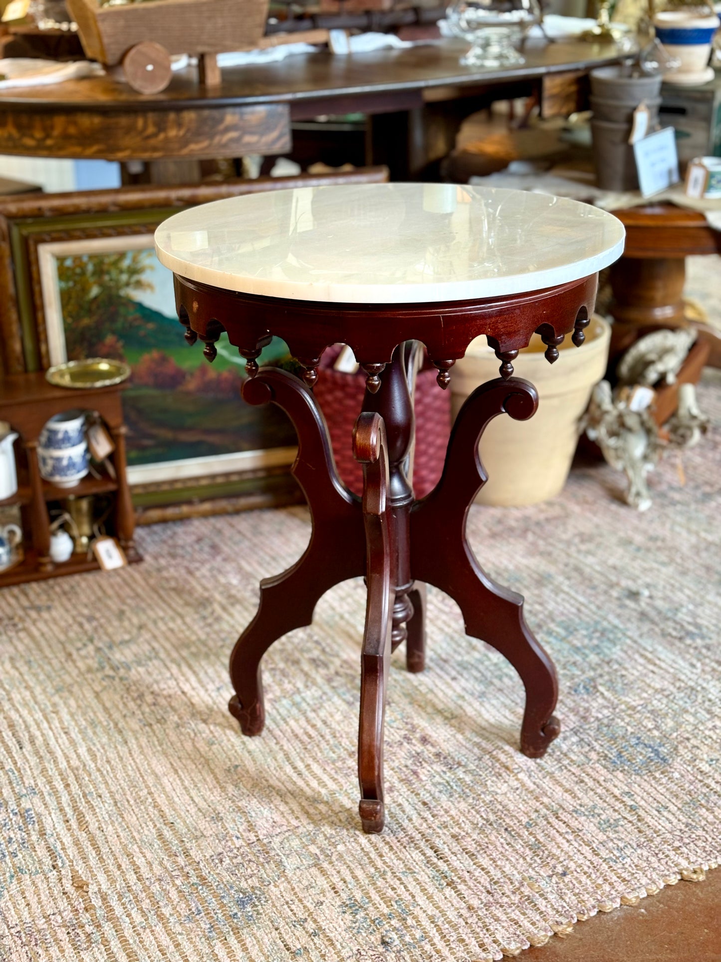 Victorian Mahogany Round Table with Marble Top