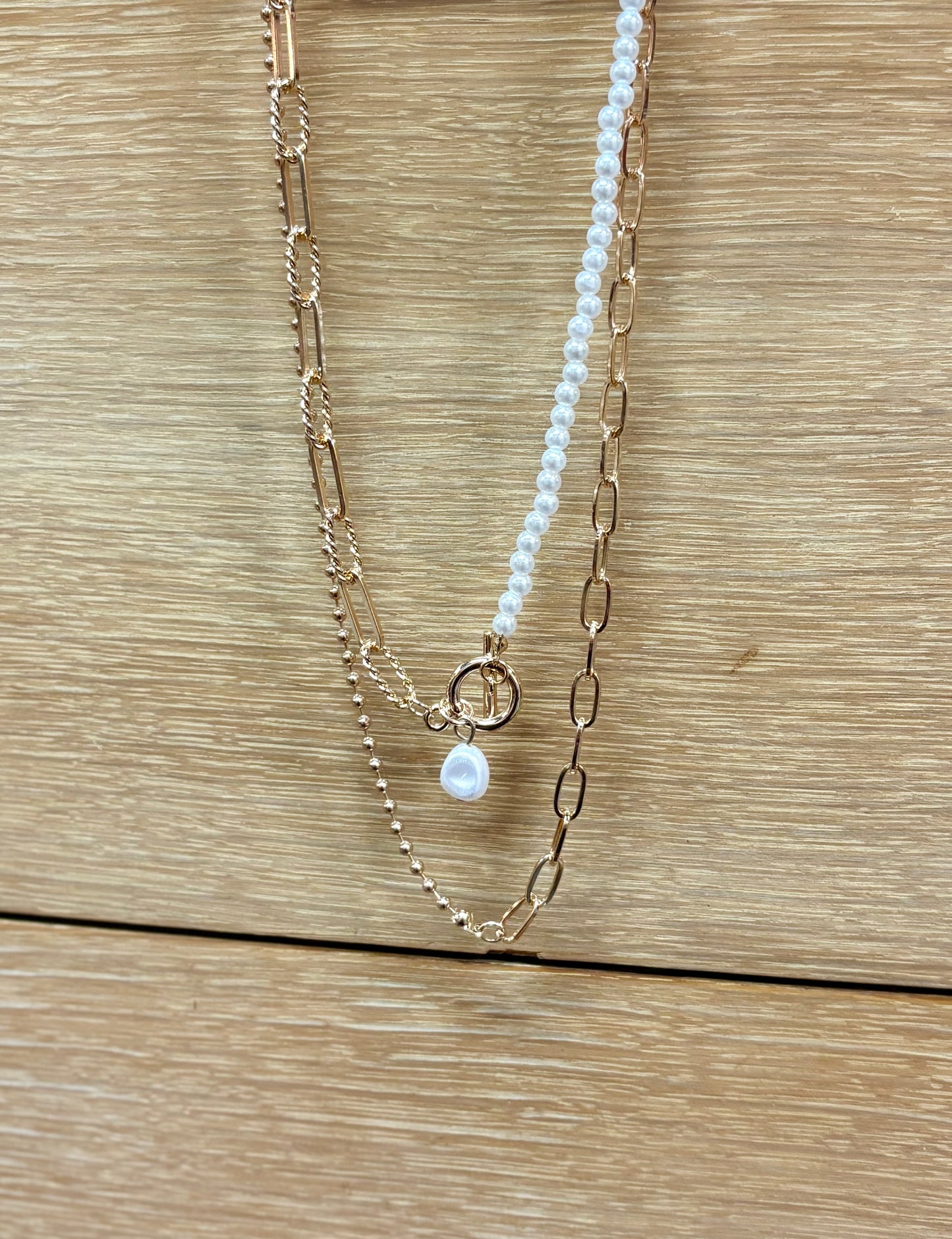 Double Layered Pearl/Paperclip Necklace