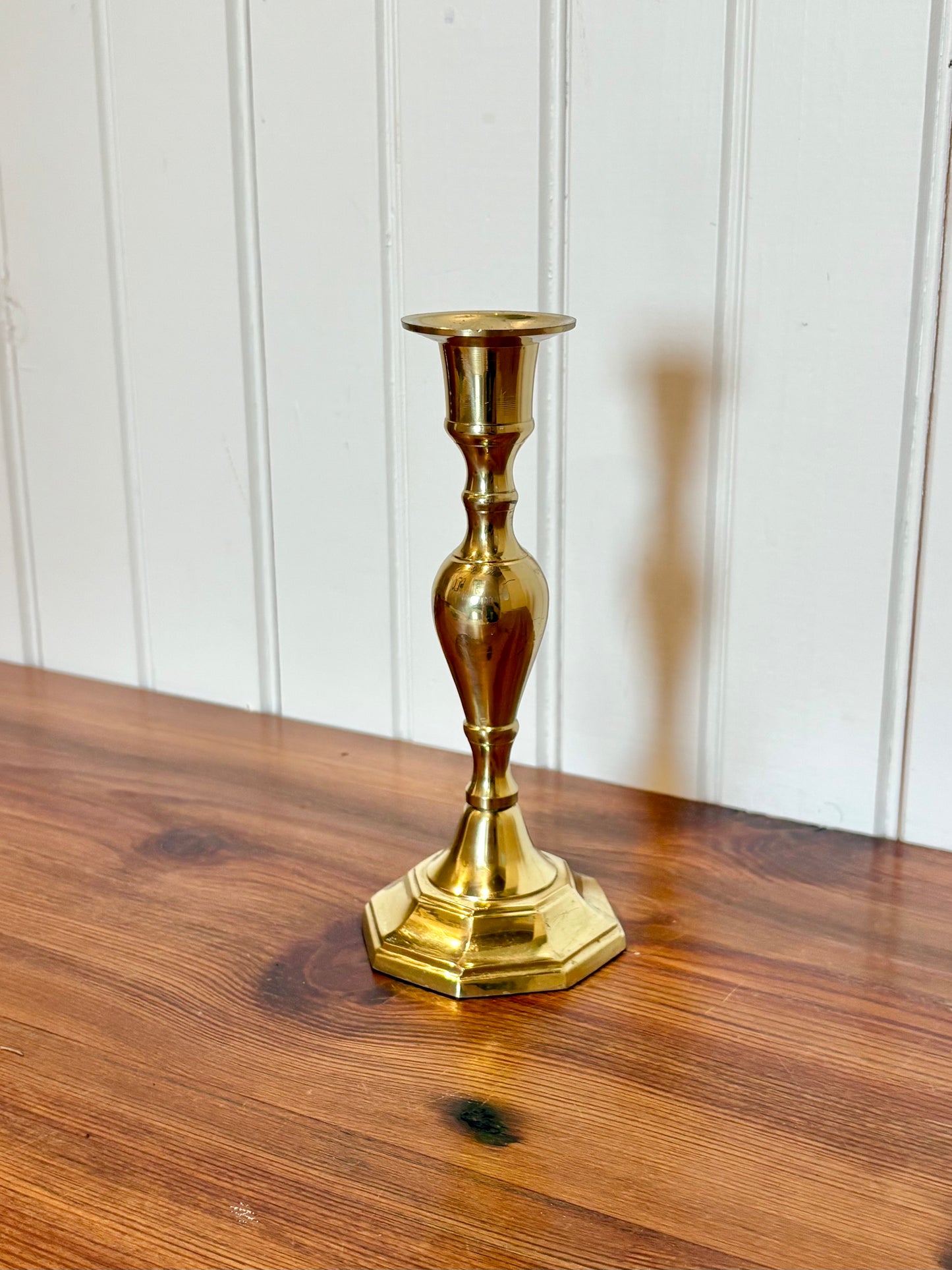 Brass Candlestick with Octagon Base