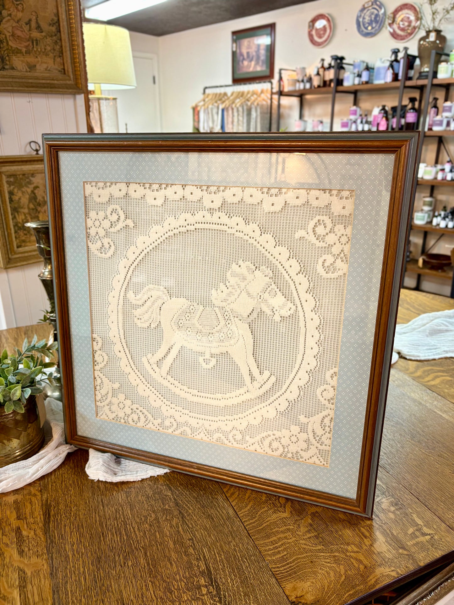 Vintage Framed Lace Rocking Horse