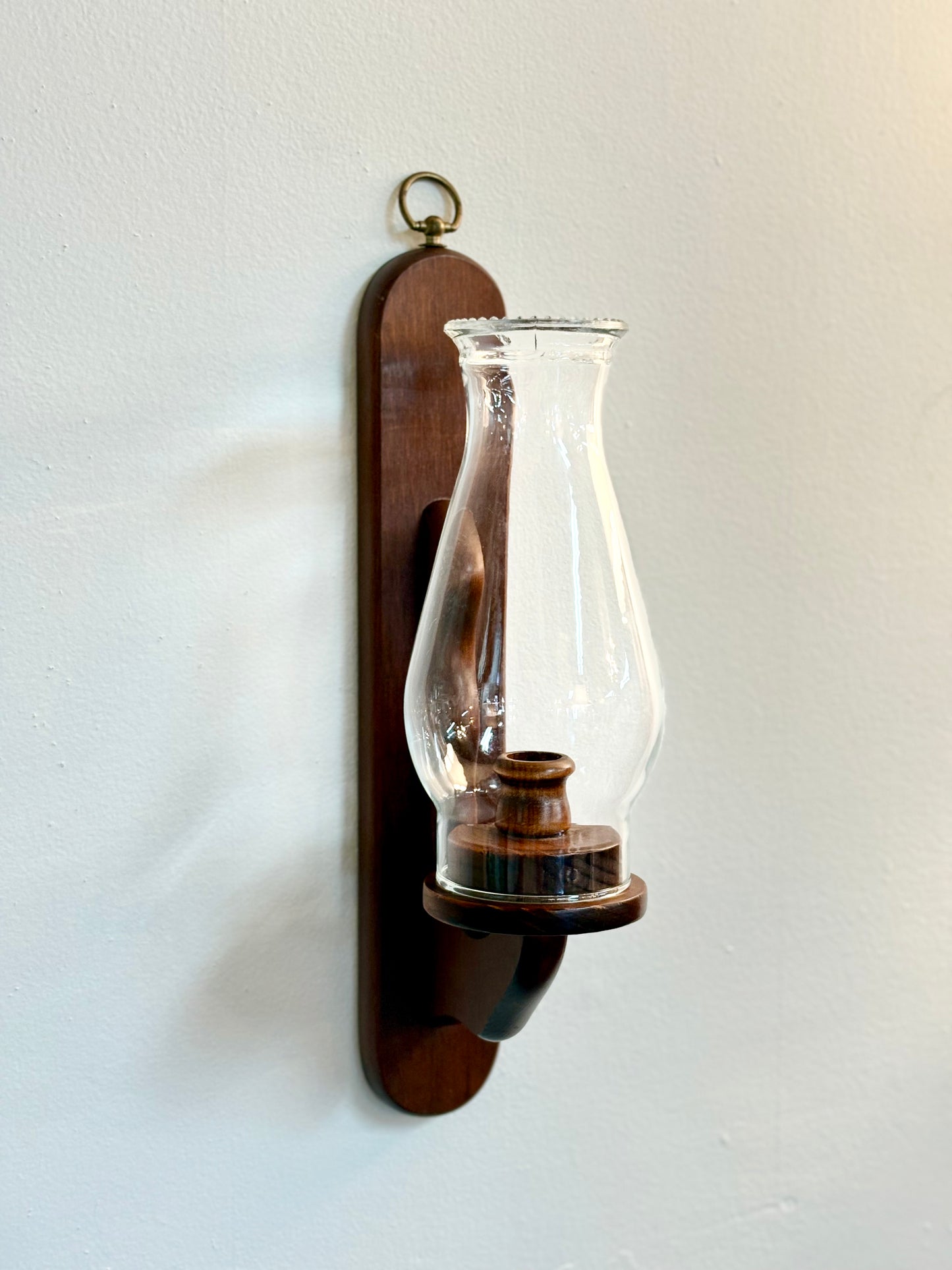 Wooden Wall Sconce with Hurricane Glass