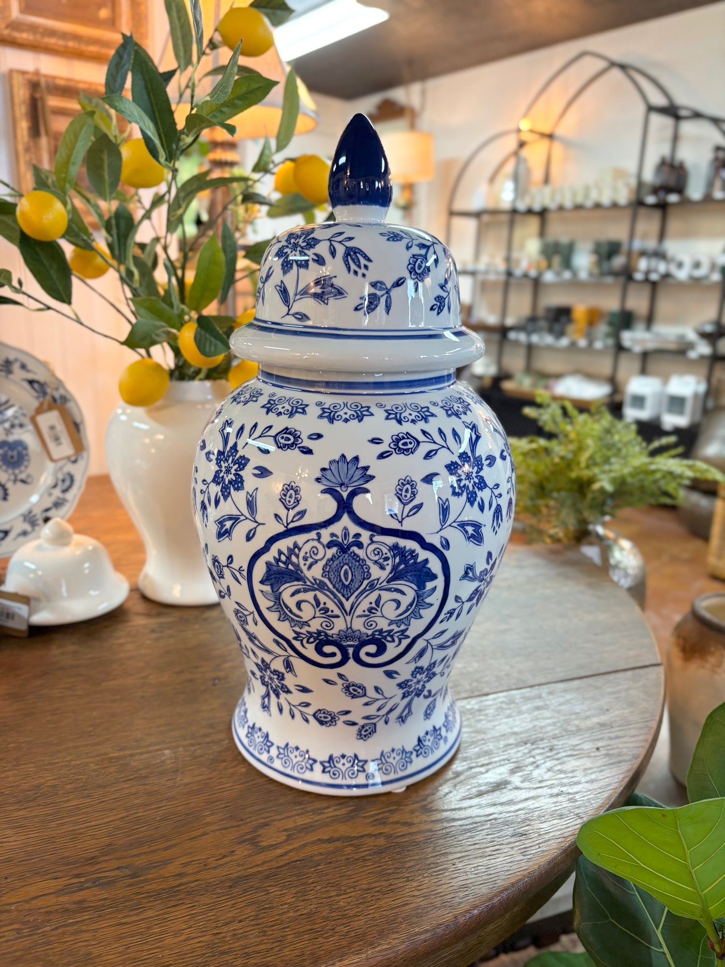 Blue/White Ceramic “Chinoiserie Charm” Ginger Jar