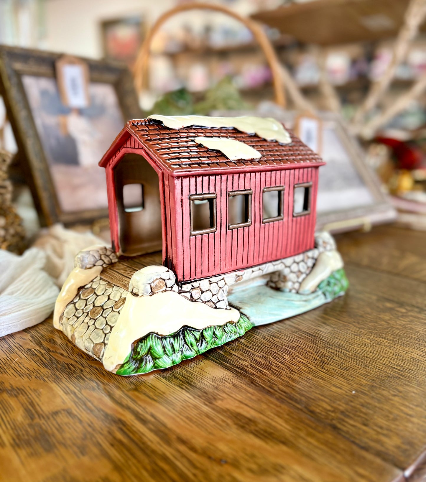 Vintage Lefton Colonial Village Covered Bridge