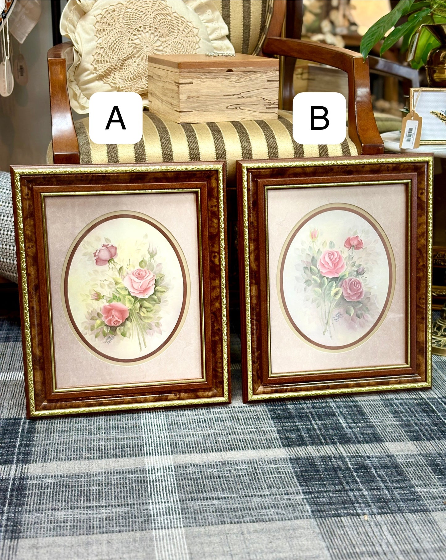 Vintage Wyona Newton Framed Rose Art