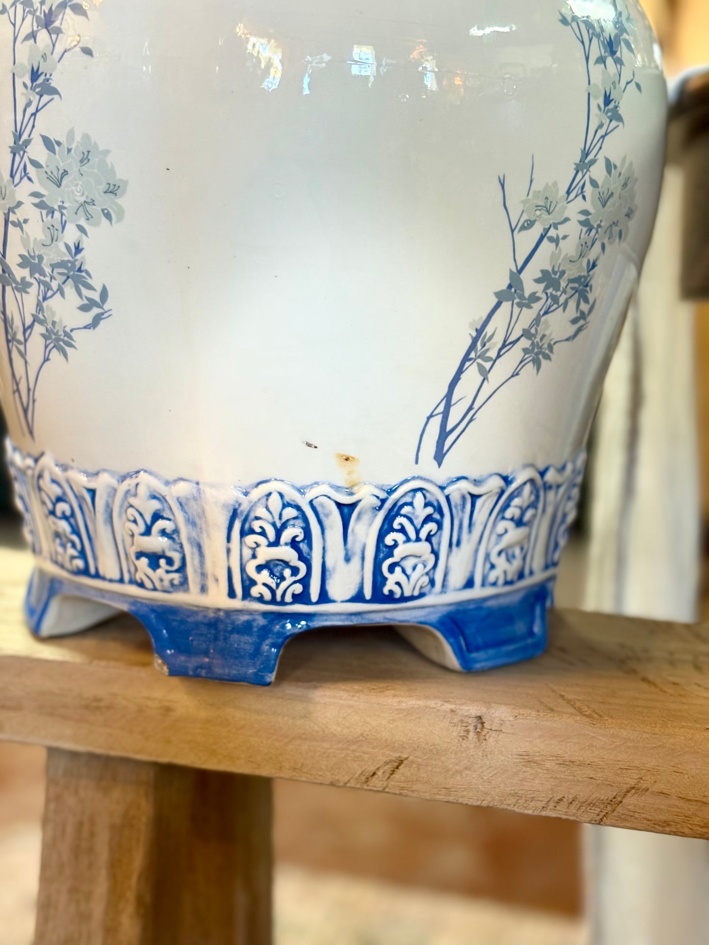 Vintage Japanese Inspired Blue & White Vase