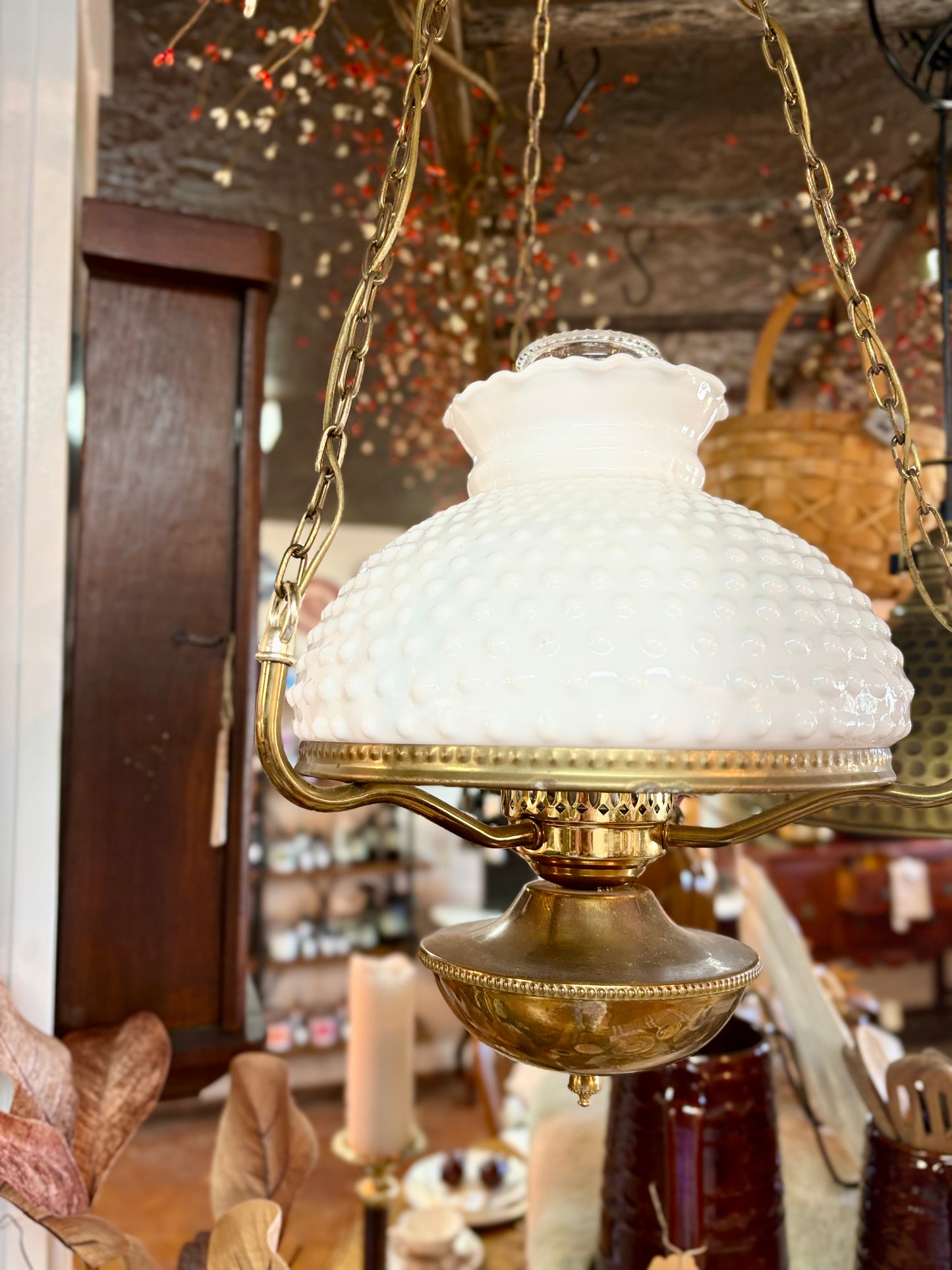 Vintage Brass & Milk Glass Chandlier