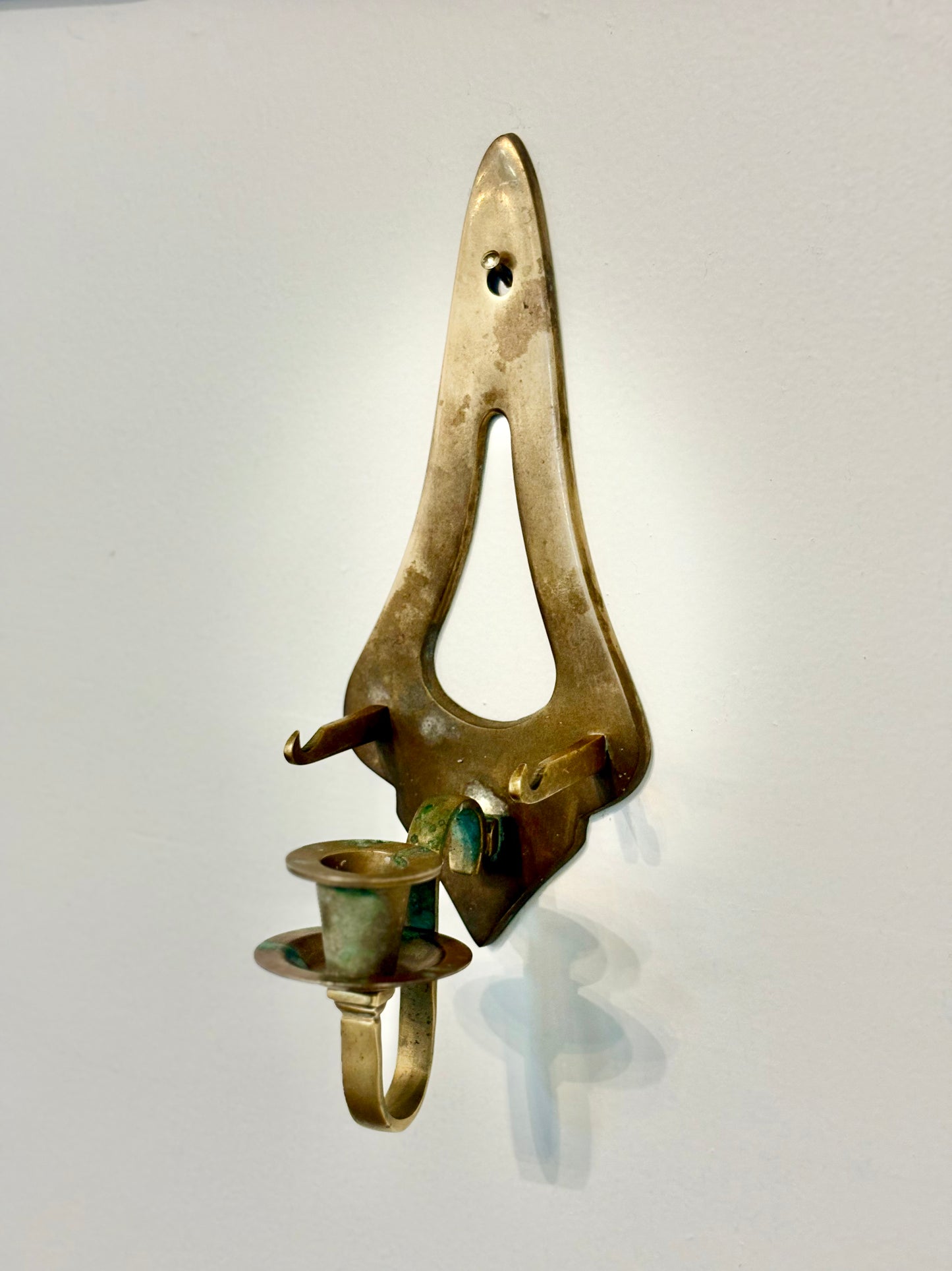 Vintage Brass Wall Sconce with Candle Snuffer/Plate Holder