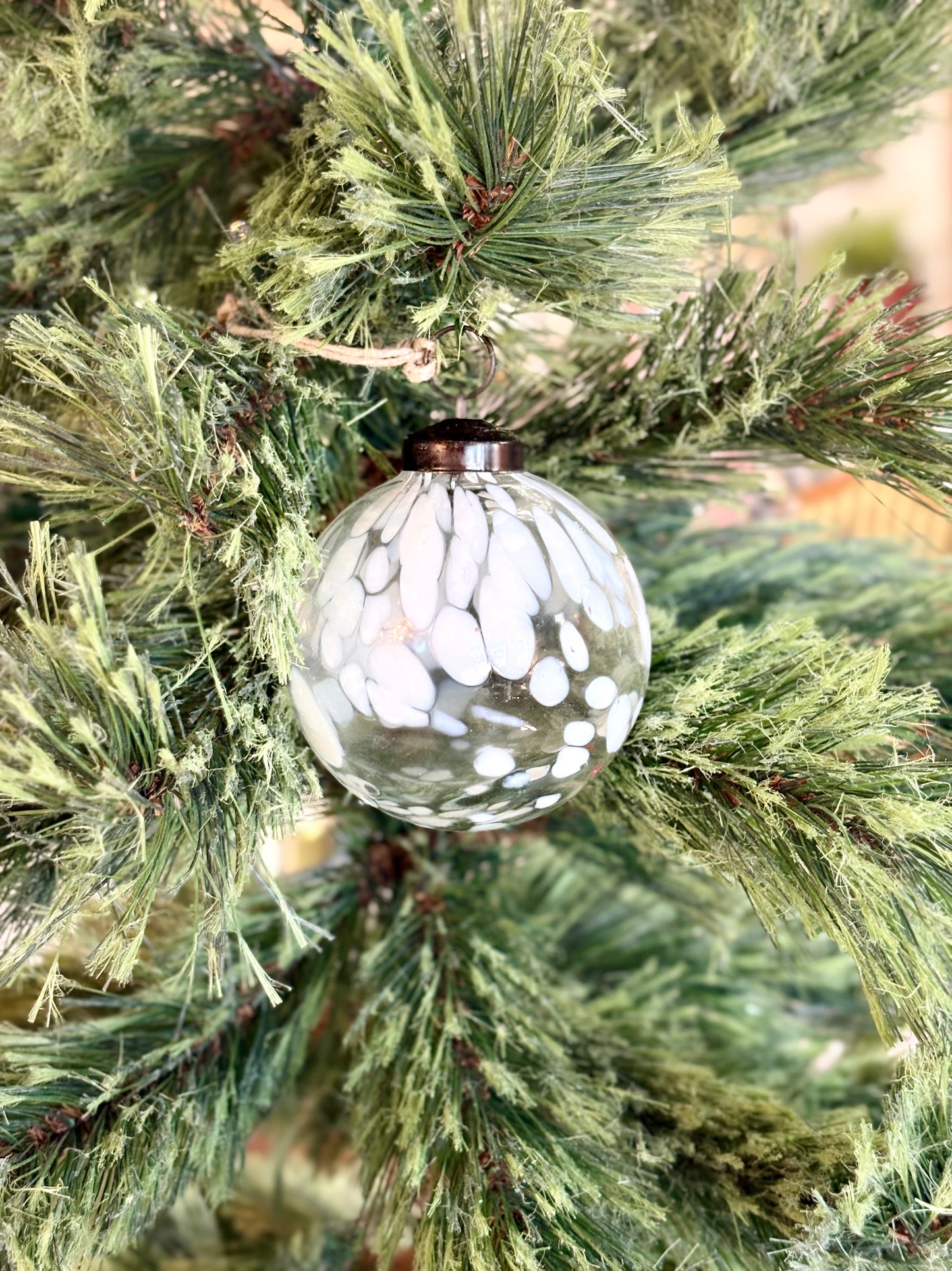 Confetti Glass Christmas Ornament 3 In - White