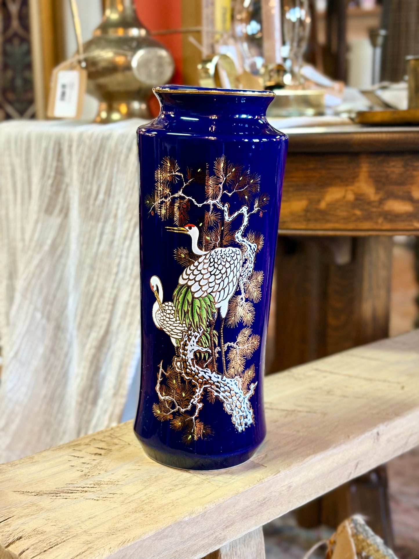 Vintage Colbalt Crane Vase