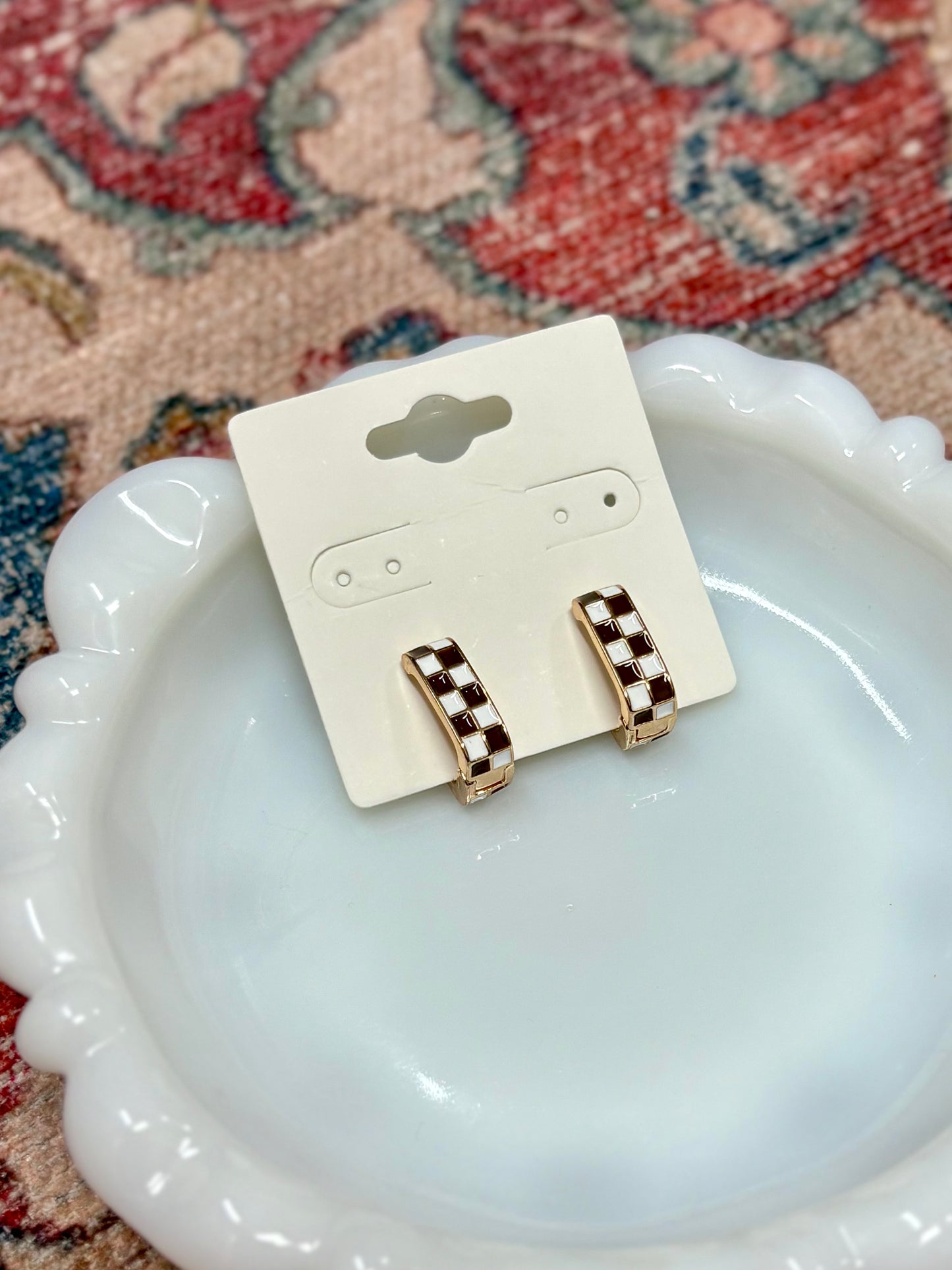 Brown Checkered "U" Shaped Earring
