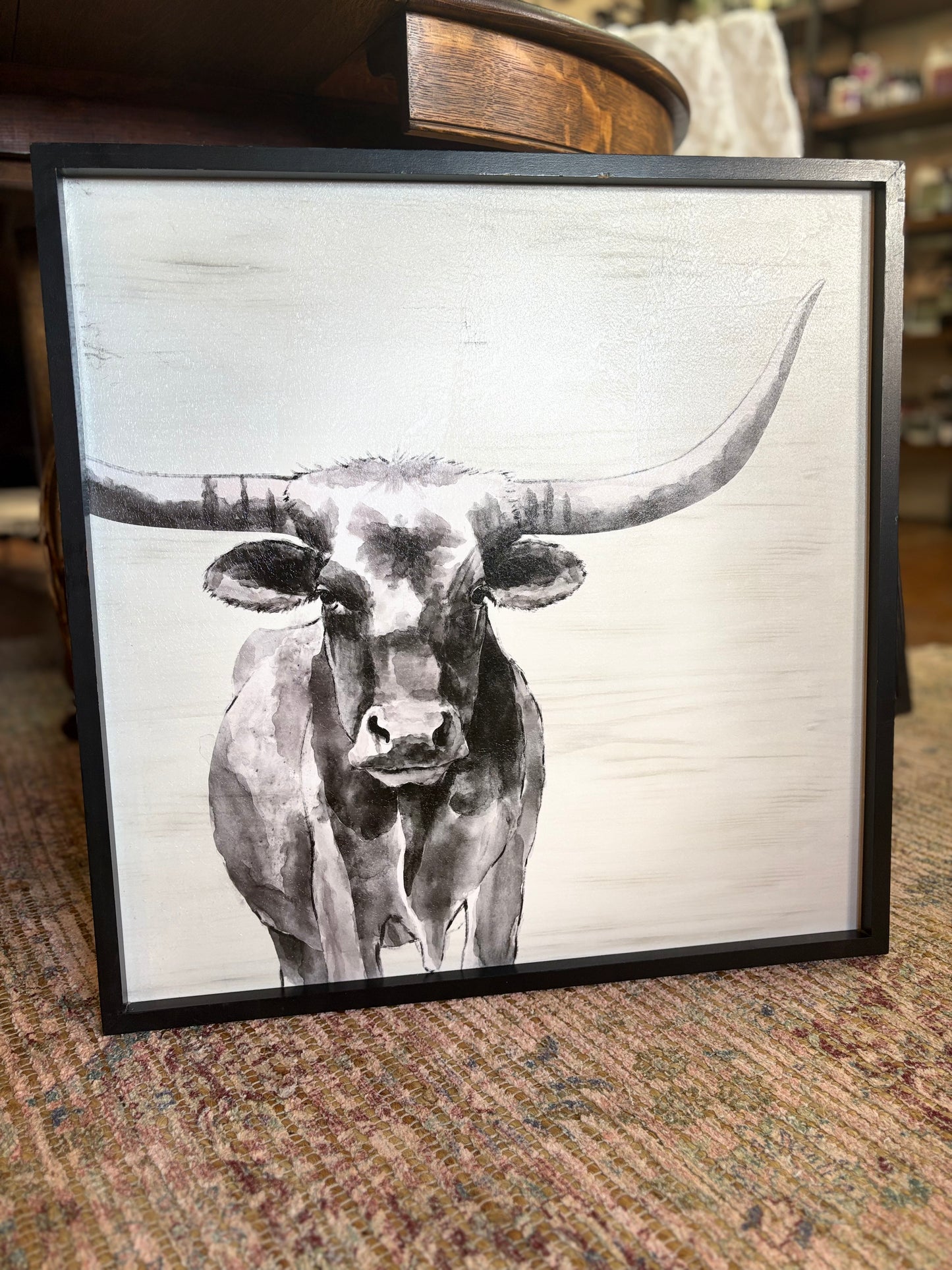 Black & White Long Horn Framed Print