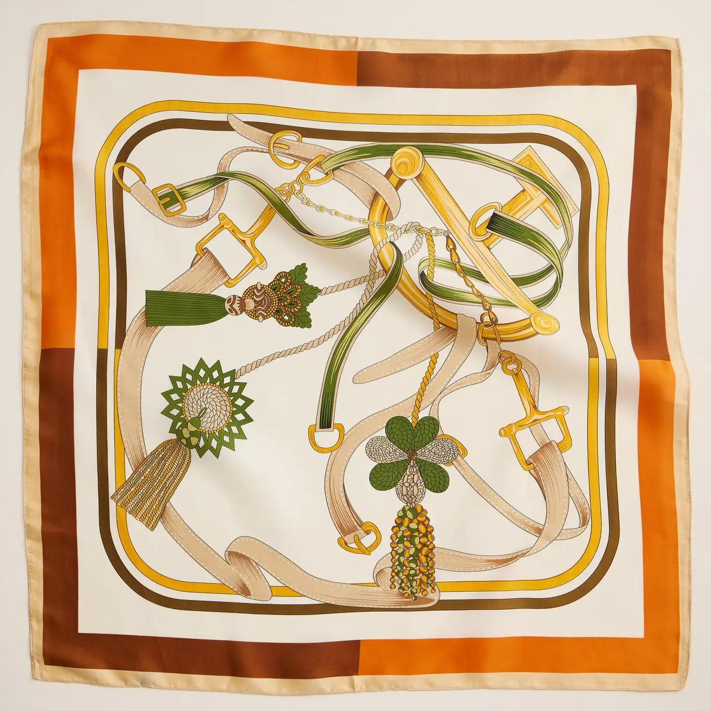 Orange Equestrian-Inspired Scarf with Buckle & Tassel