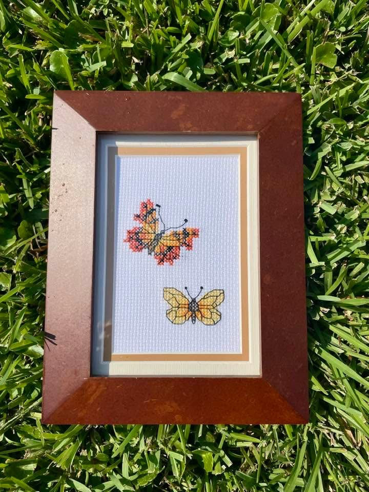 Hand Embroidered Framed Double Butterfly