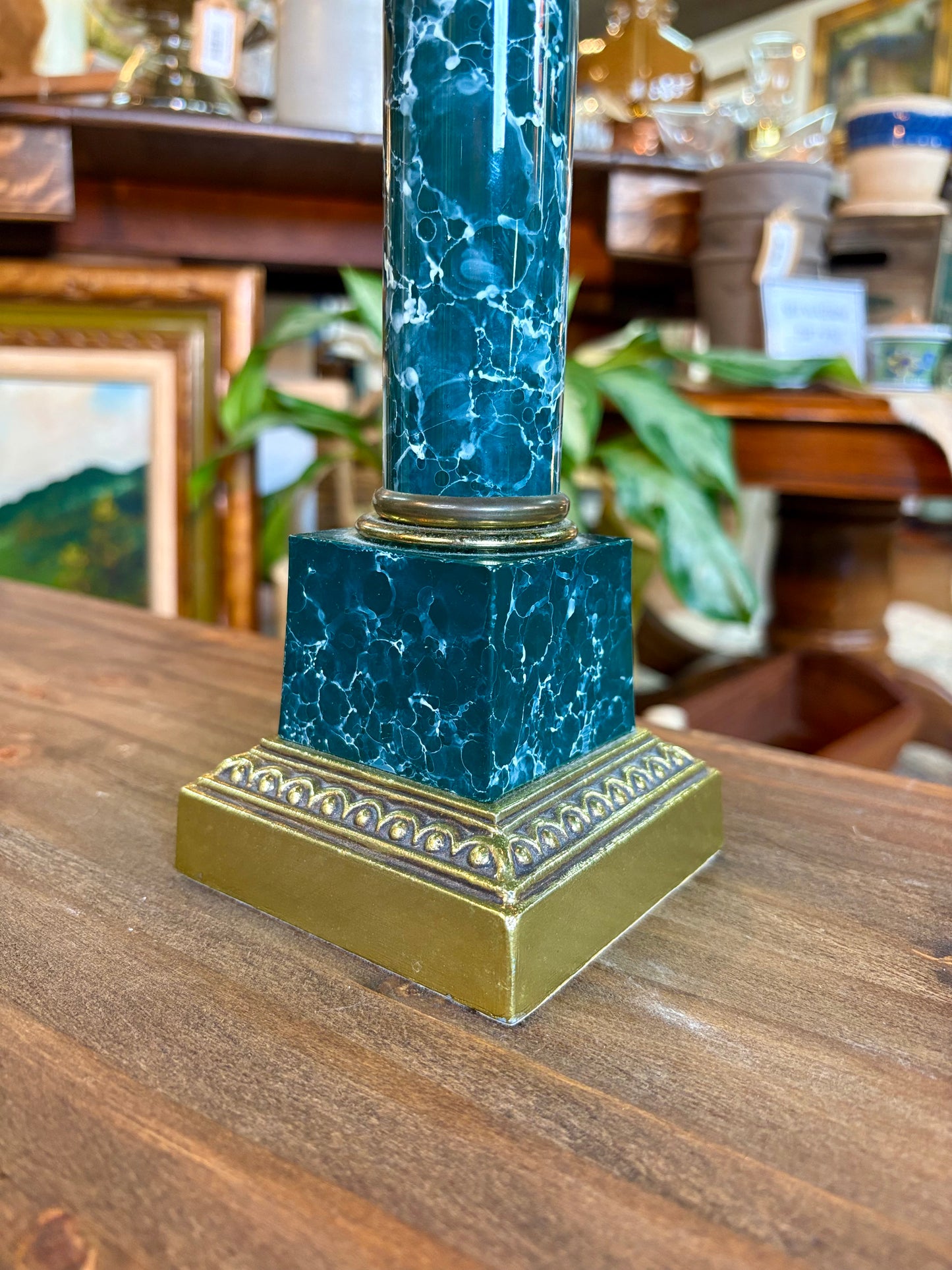 Faux Marble Green and Gold Lamp