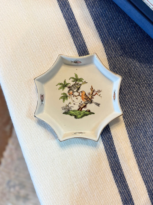 Vintage Hexagon Bird Trinket Dish