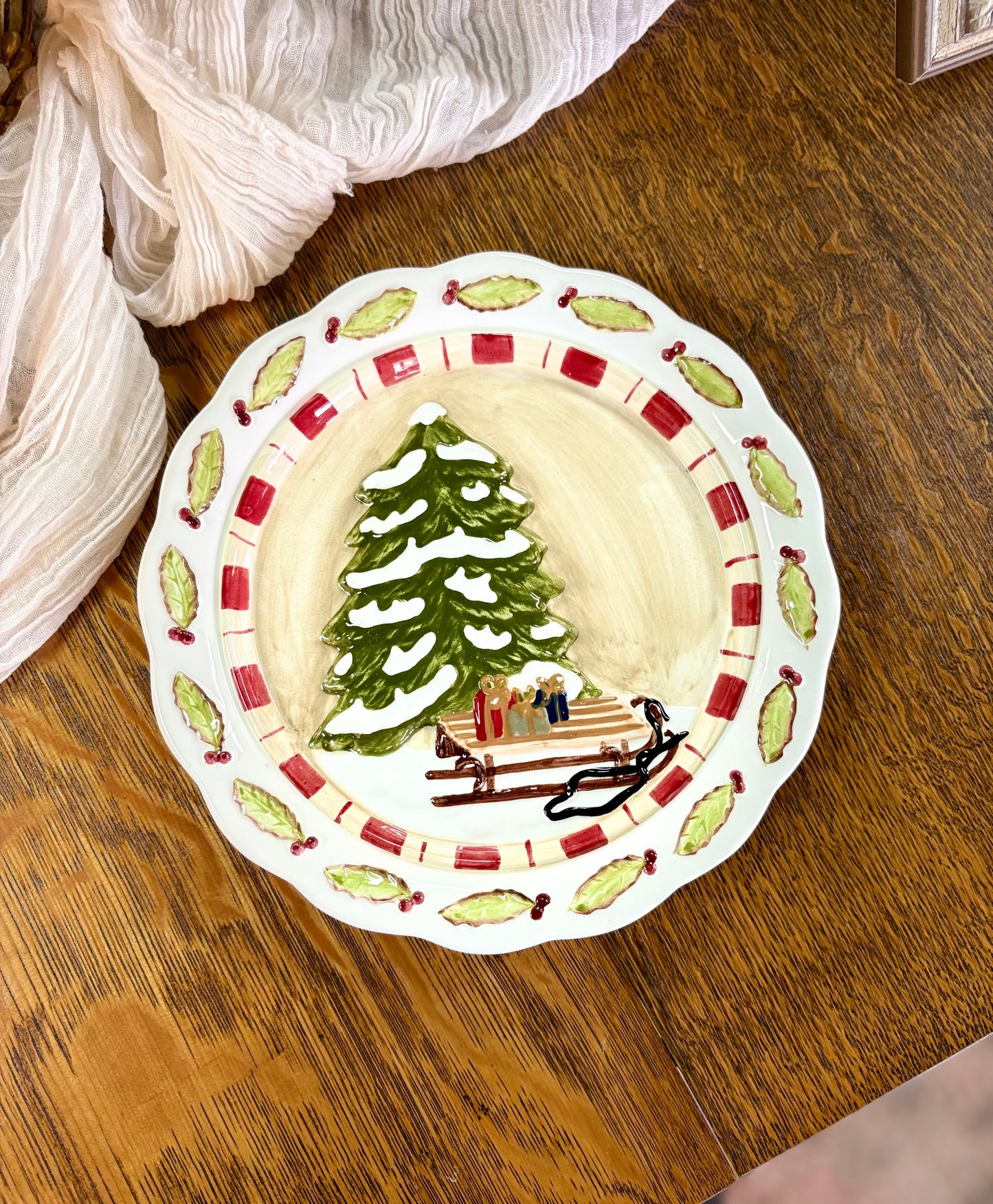 Vintage Christmas Plate with Sled