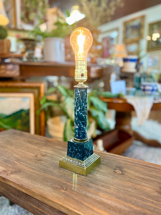 Faux Marble Green and Gold Lamp