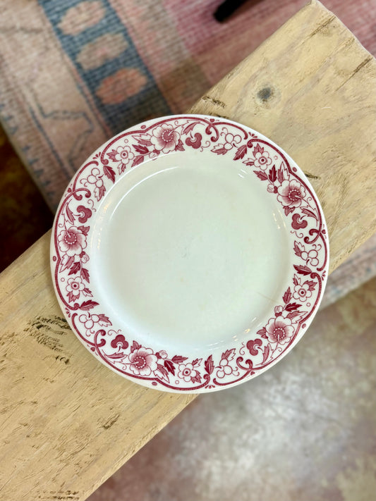 Vintage Red Floral Scrolls Dessert Plate