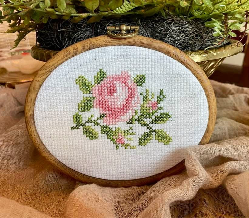 RL-Hand Embroidered Framed Rose