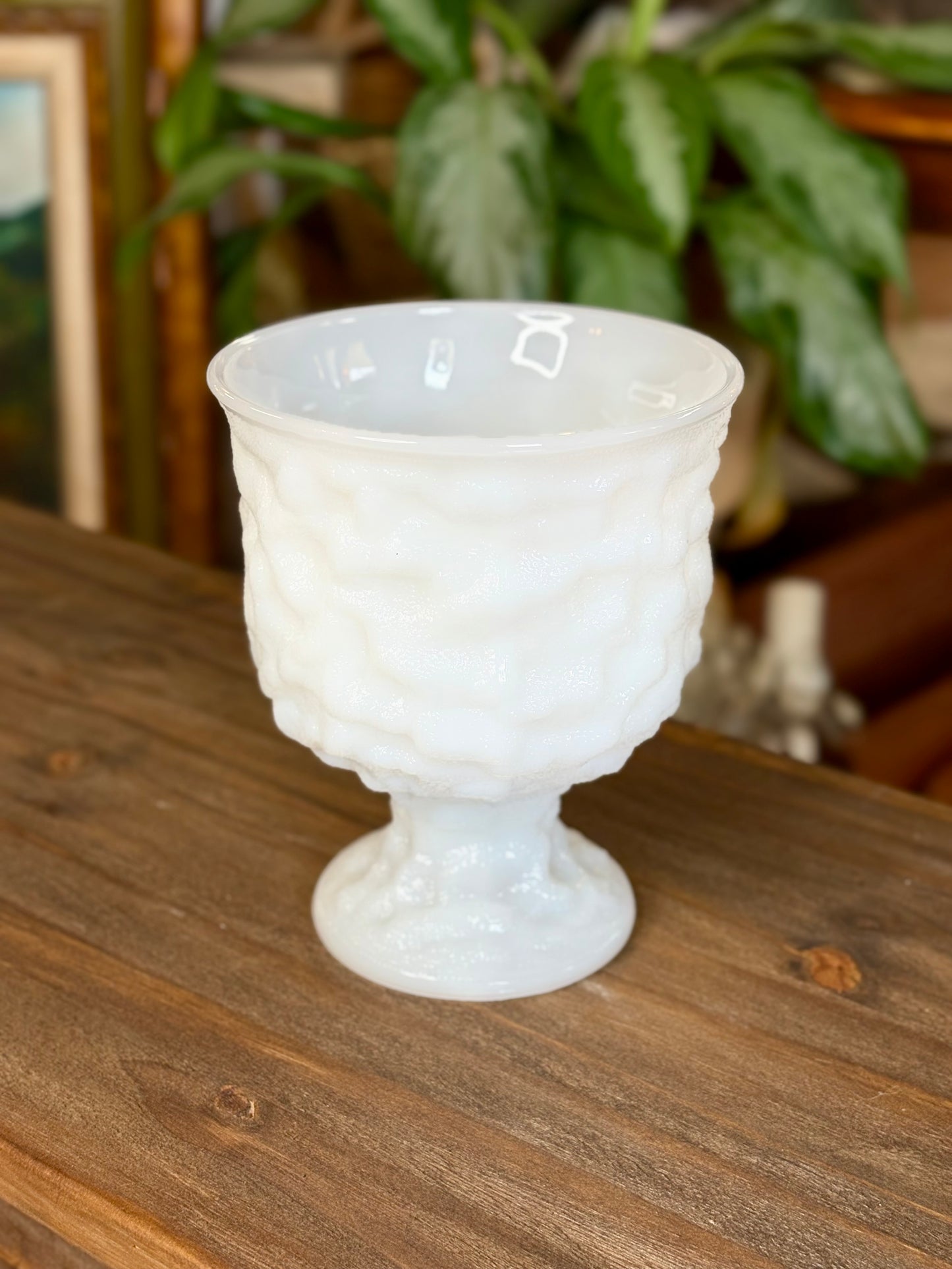 EO Brody Milk Glass Crinkle Pedestal Vase
