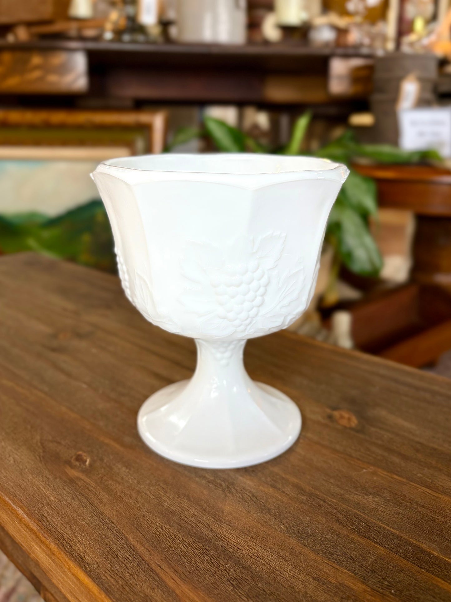 Milk Glass Pedestal Harvest Grape Planter