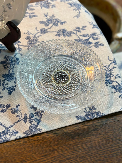 Vintage Etched Glass Dish with Silver-Plated Pedestal
