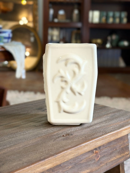 Cream Square Vase with Scroll Detail