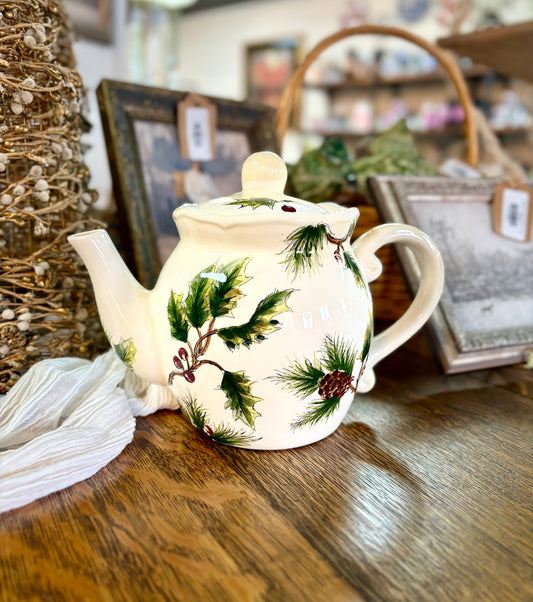Vintage Holly & Pinecone Teapot