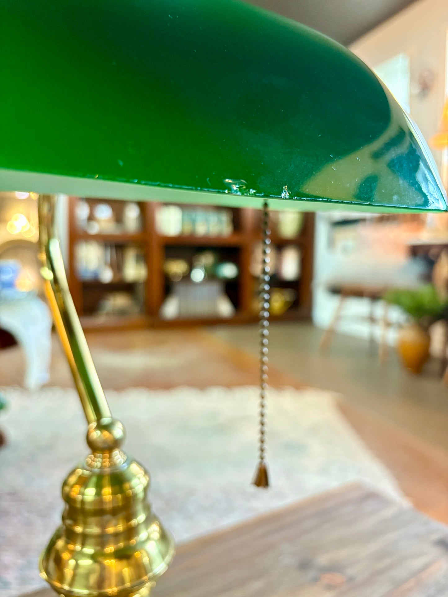 Vintage Bankers Lamp with Green Glass Shade