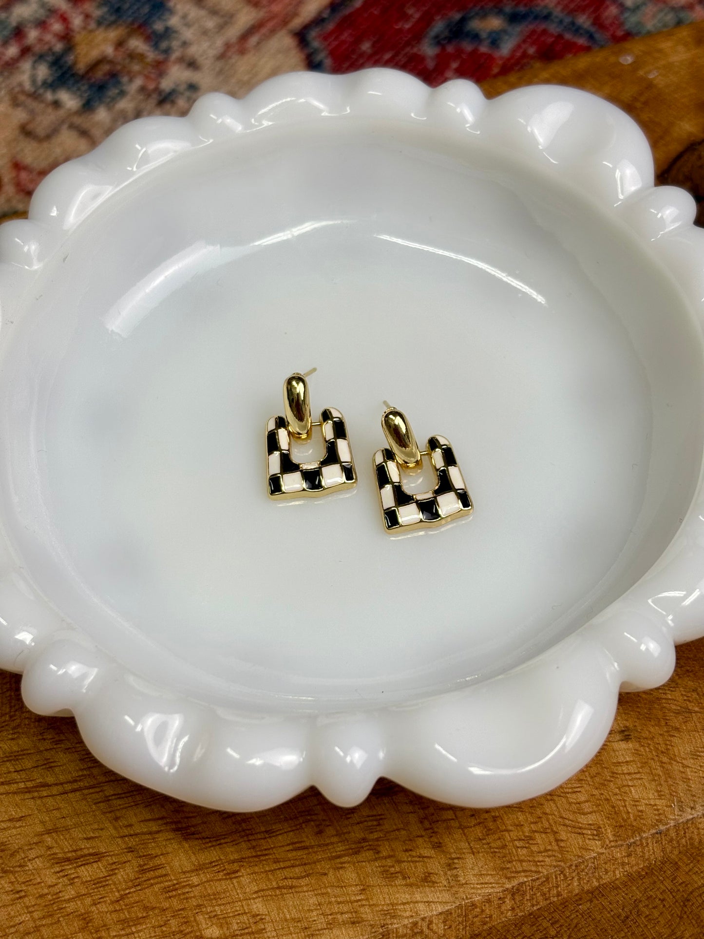 Black & White Checkered Drop Earrings
