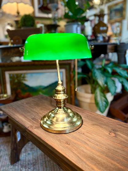 Vintage Bankers Lamp with Green Glass Shade