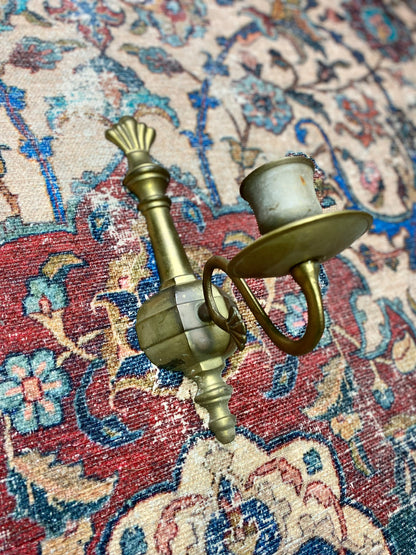 Brass Single Candle Sconce with Scalloped Detail