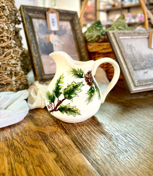 Vintage Holly Berry & Pinecone Creamer Pitcher