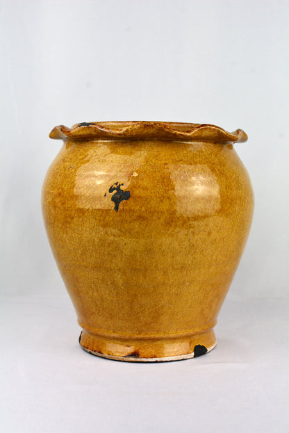 Mustard Glazed Vase with Ruffled Edge Detail