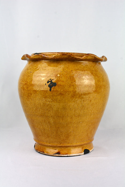 Mustard Glazed Vase with Ruffled Edge Detail